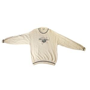 Men's XL Fieldmaster Ivory Textured Sweater Embroidered Wolves Vintage
